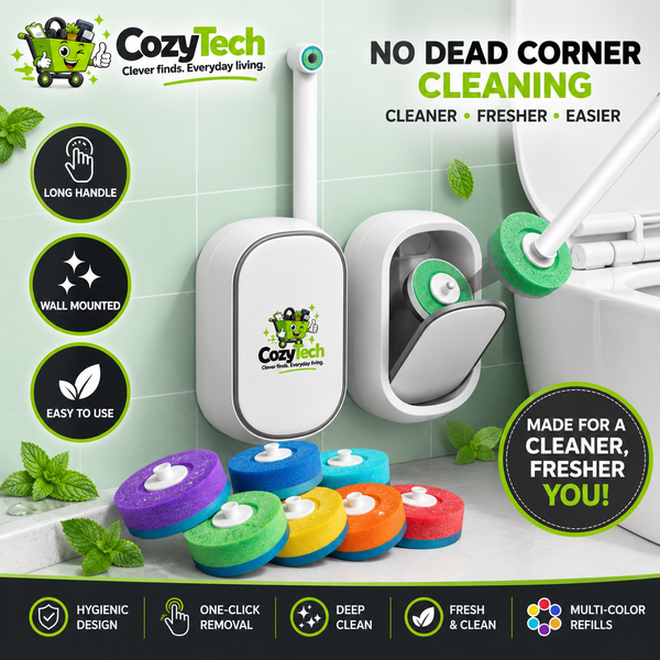 Cozy Tech™ WALL-MOUNTED TOILET BRUSH, DISPOSABLE HEADS SOLD SEPARATELY