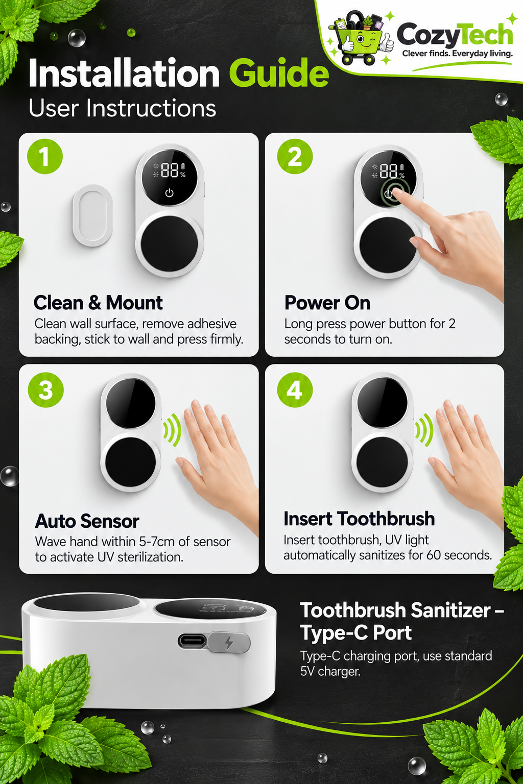 Cozy Tech™ Fresh Brush™UV Toothbrush Sanitizing Station